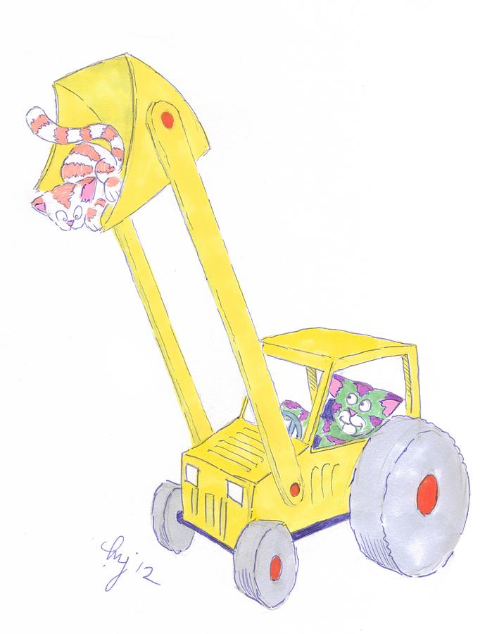 Cartoon Digger and Cats Painting by Mike Jory