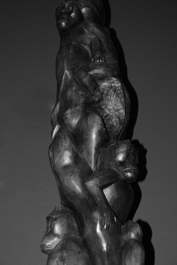 Carved Monkeys In Black And White Photograph