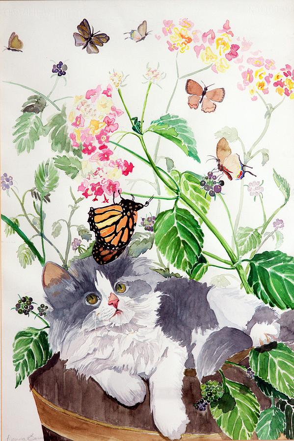 Butterfly Painting - Cat And Butterfly by Donna Baruchi