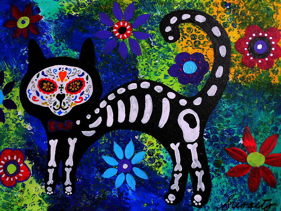 Cat Day Of The Dead Painting by Pristine Cartera Turkus