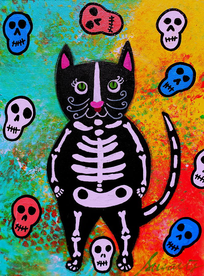 Cat Dia De Los Muertos Painting by Pristine Cartera Turkus
