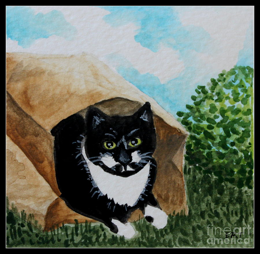 Cat Painting - Cat in the Bag by Elizabeth Robinette Tyndall