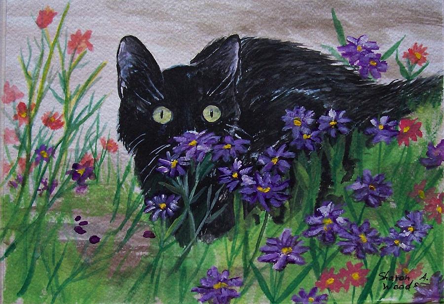 Cat Peeking Painting by Sharon Woods | Pixels