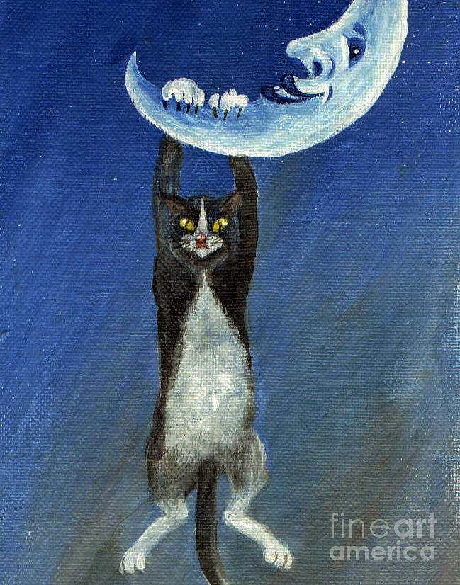 Cat with Moon Madness Painting by Doris Blessington