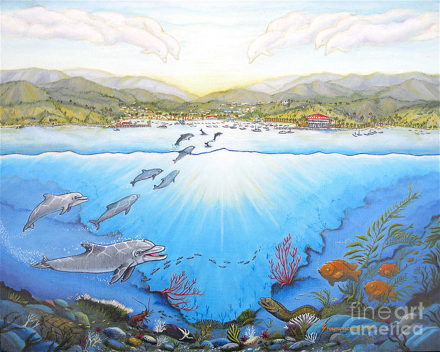 Dolphin Painting - Catalina Island California by Jerome Stumphauzer