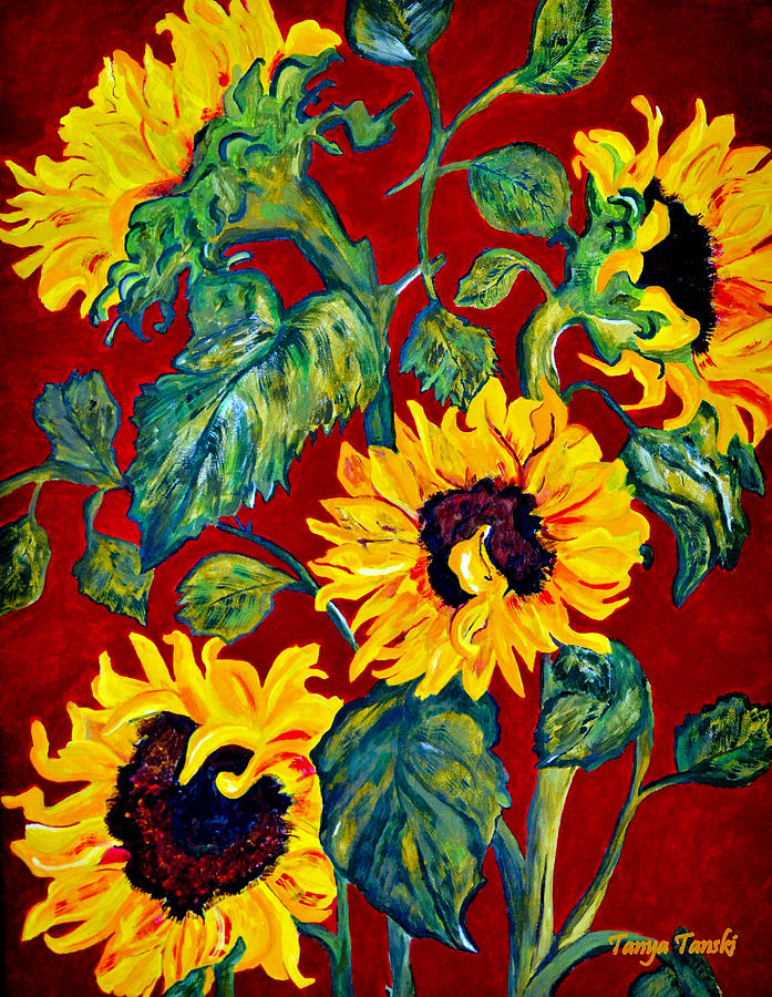 Sunflower Painting - Catching The Rays..... by Tanya Tanski