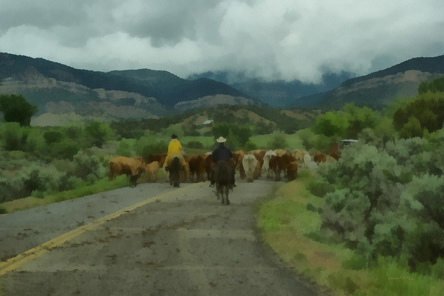 Cattle Drive 2 Digital Art by Ernest Echols