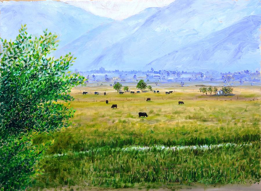 Landscape Painting - Cattle Grazing at Dawn by L Jay Adams