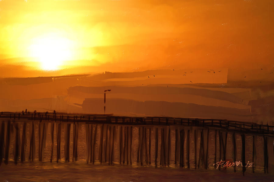 Cayucos Pier Sunset Digital Art by Jim Pavelle