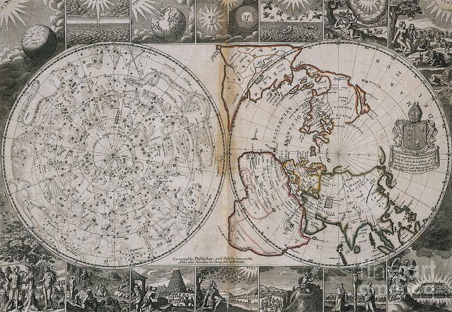 Celestial And World Map, Circa 1691 Photograph by Science Source
