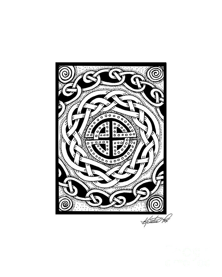 Celtic Knotwork Rondelle Drawing by Kristen Fox