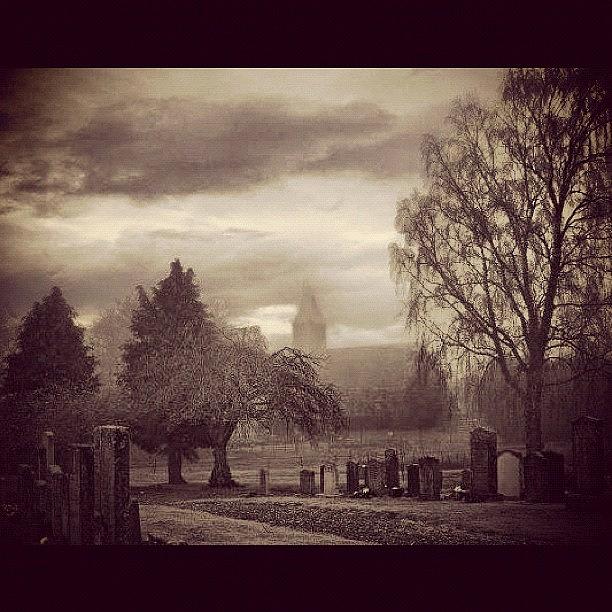 Misty Photograph - #cemetery #graveyard #tombstone #church by Toonster The Bold