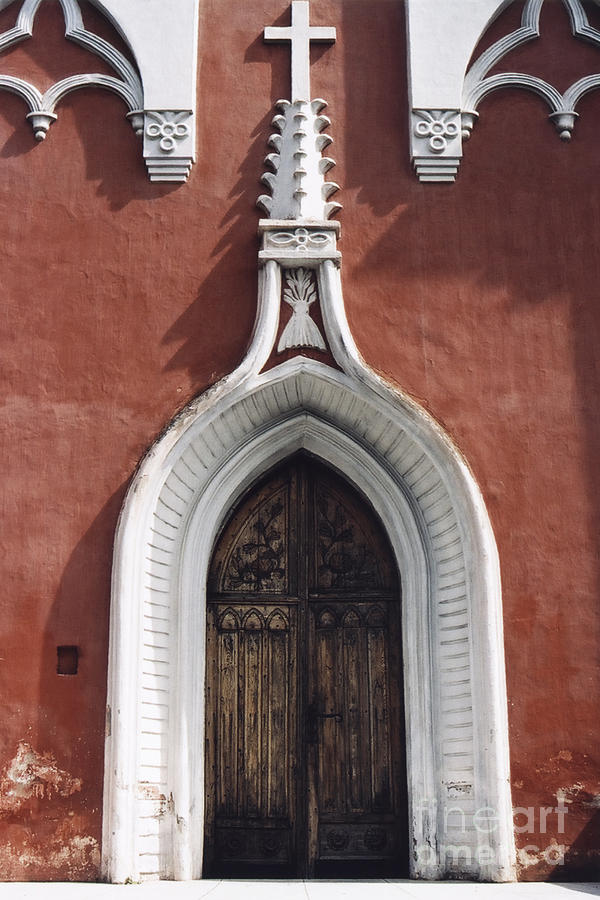 Church Photograph - Chapel Entrance In White And Brick Red by Agnieszka Kubica