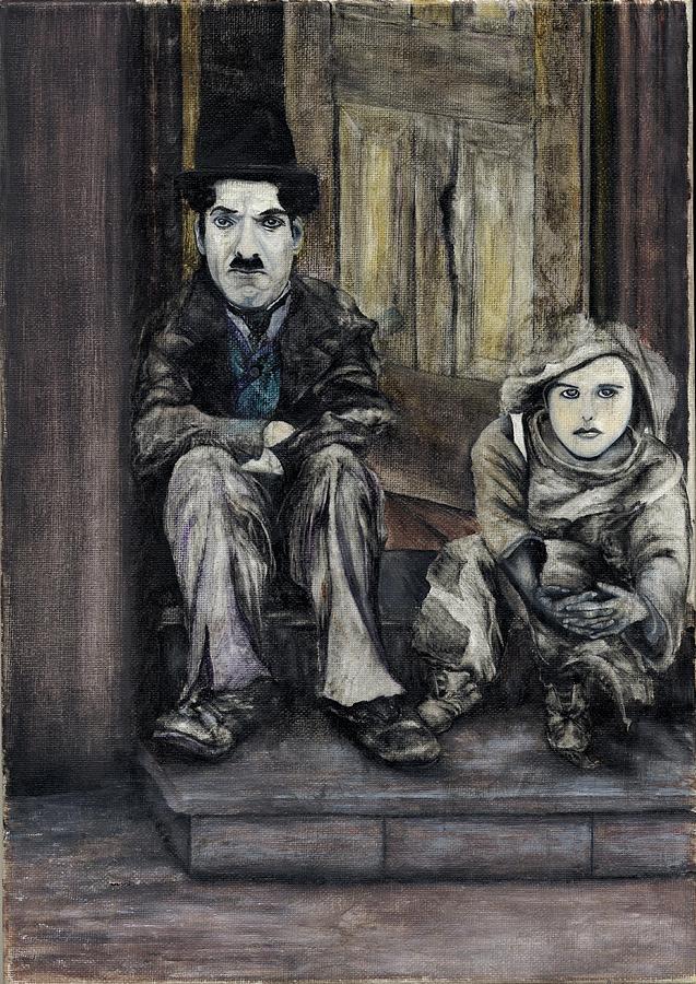 Chaplin and boy Painting by Michael Rowley