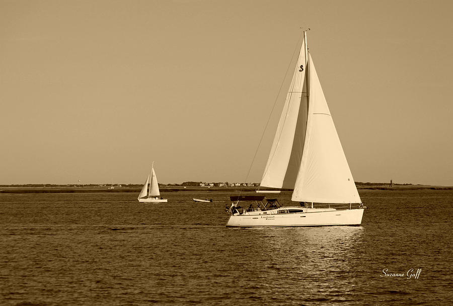 Charleston Harbor in sepia Photograph by Suzanne Gaff