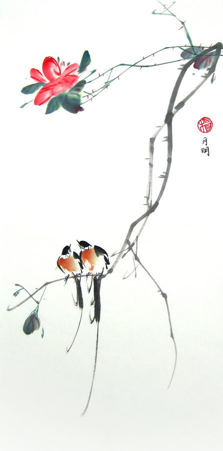 Wildlife Painting - Chatting by Ming Yeung