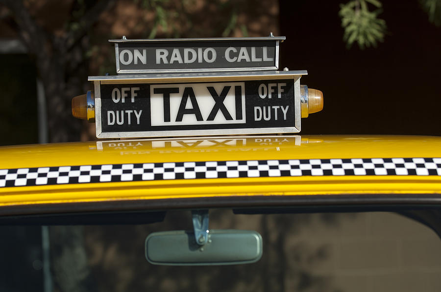 Car Photograph - Checker Taxi Cab Duty Sign 2 by Jill Reger