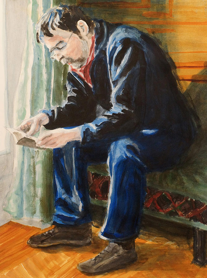 Portrait Painting - Checking the Guidebook by Jeff Chase