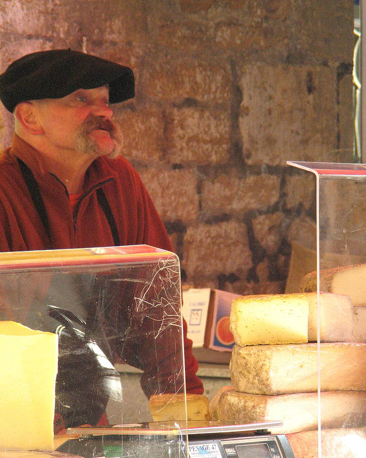 Cheese Photograph - Cheese Seller at Sarlat Market by Greg Matchick