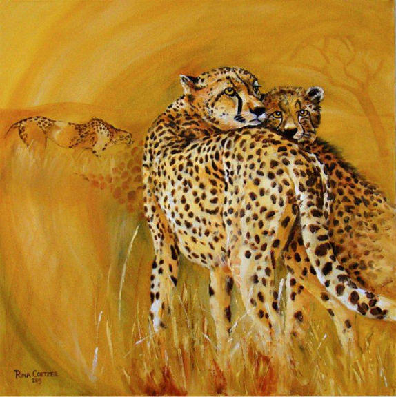 Cheetahs Painting by Rina Coetzee - Fine Art America