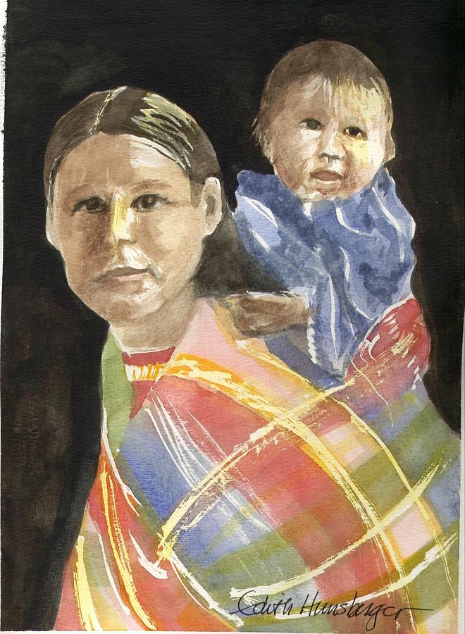 Cherokee Mother and Child Painting by Edith Hunsberger