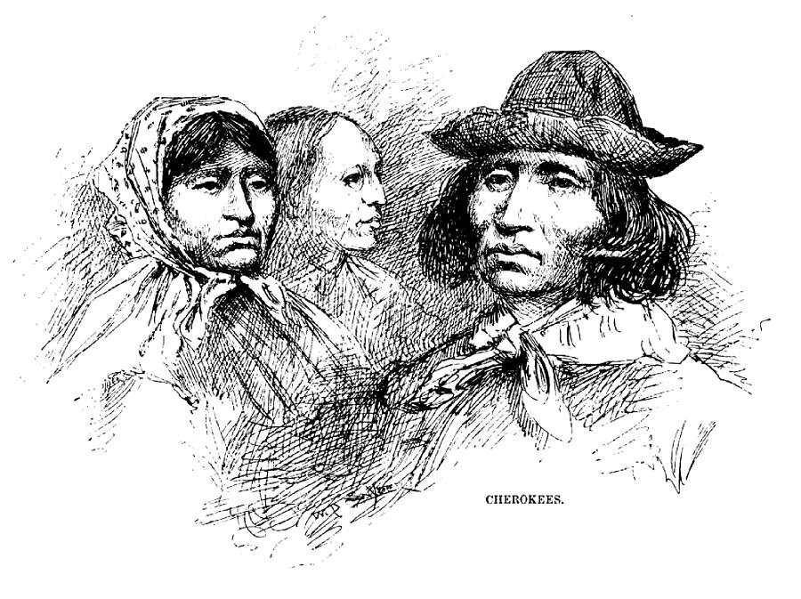 Black And White Photograph - Cherokee Tribe. Engraved Portraits by Everett