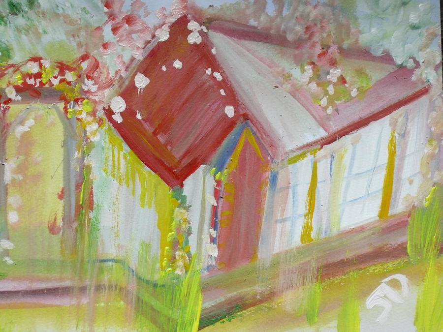 Flower Painting - Cherry blossom house by Judith Desrosiers