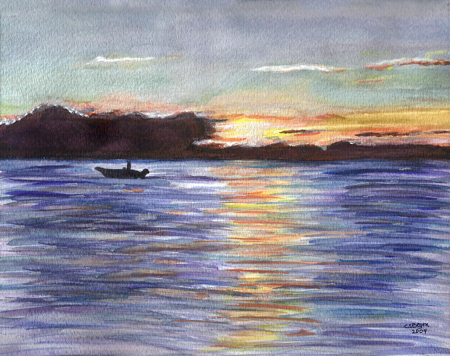 Chesapeake Dusk Boat Ride Painting by Clara Sue Beym