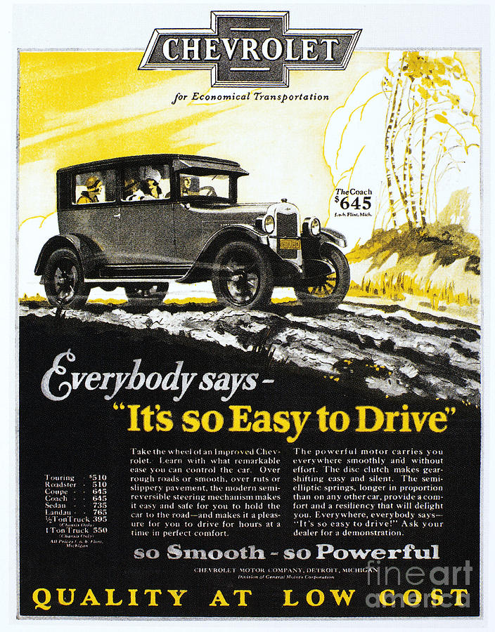 Chevrolet Ad, 1926 Photograph by Granger