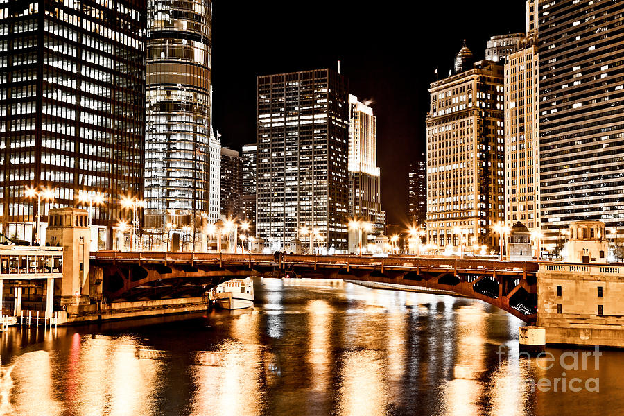 Chicago Photograph - Chicago at Night at State Street Bridge by Paul Velgos