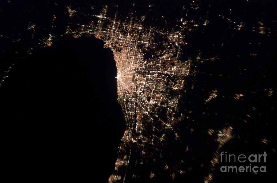 Chicago At Night Photograph by NASA/Science Source