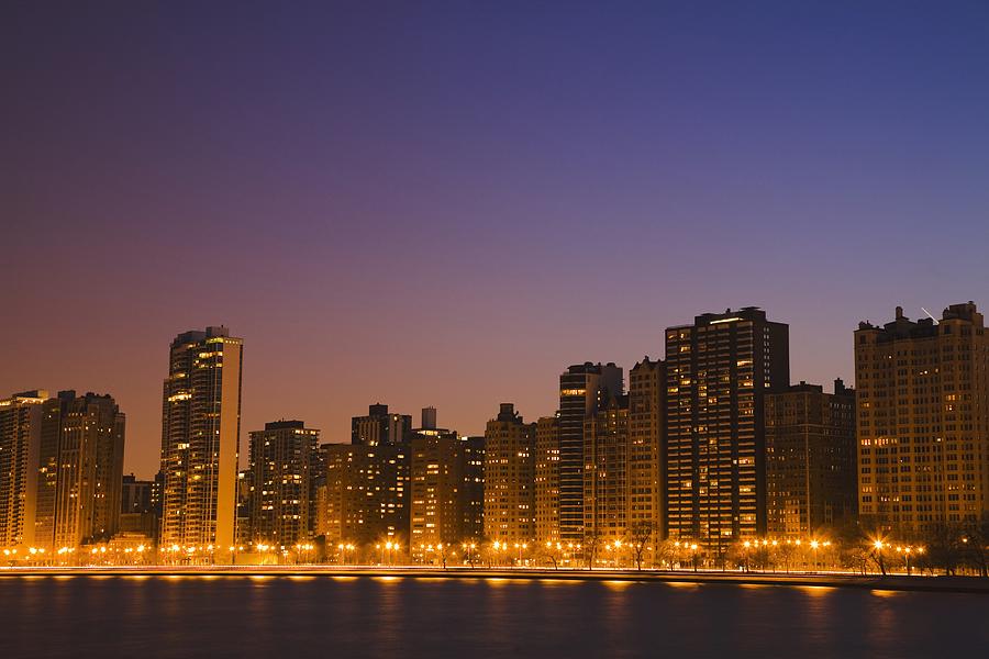 Chicago Downtown Skyline At Night Photograph by Axiom Photographic