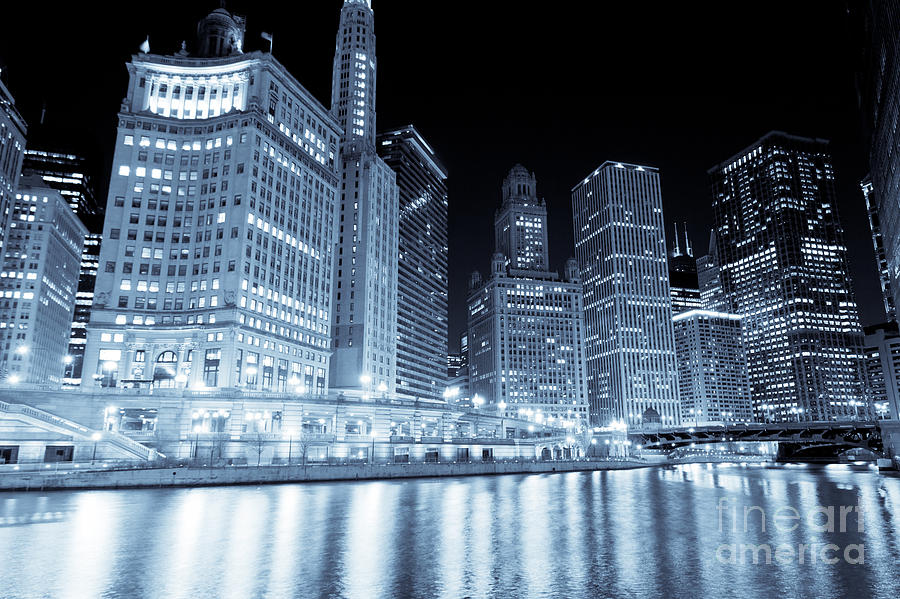Chicago Photograph - Chicago Downtown Skyline at Night by Paul Velgos
