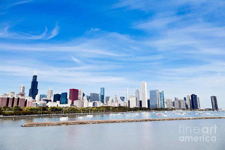 Chicago Lakefront Skyline Wide Angle Photograph by Paul Velgos