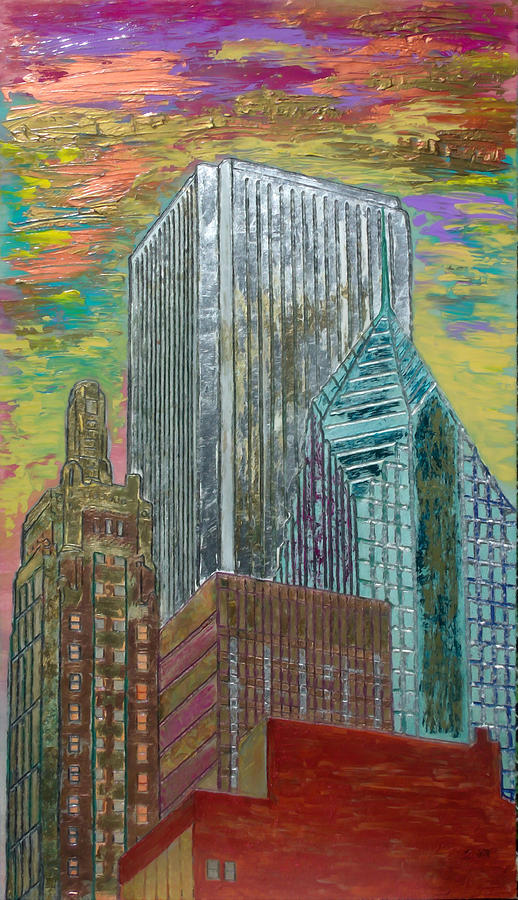 Chicago Painting - Chicago Metallic Cityscape by Char Swift