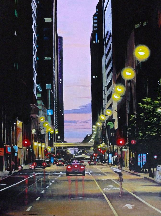 City Scene Painting - Chicago Night by Kevin Burris