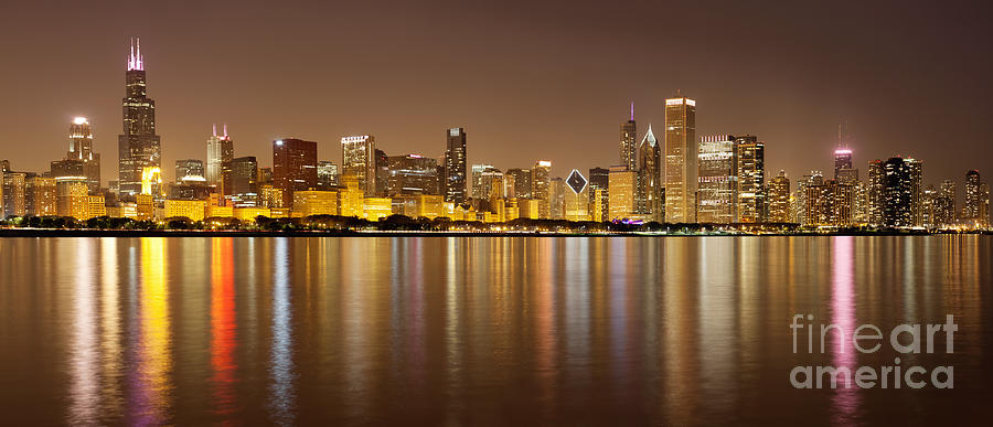 Chicago Panorama At Night Photograph