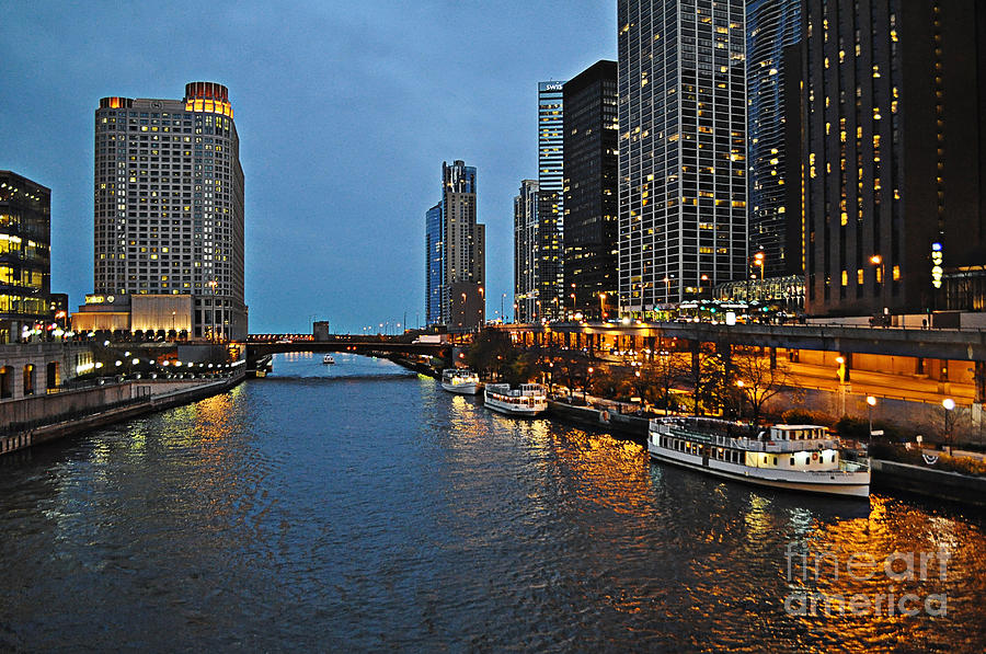 Chicago River at Twilight Photograph by Mary Machare