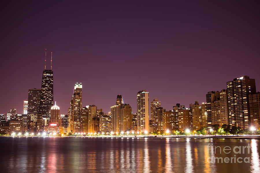 Chicago Skyline at Night Photo Photograph by Paul Velgos