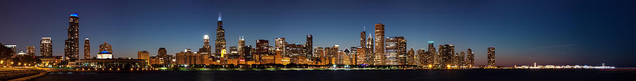 Chicago Skyline at Night Photograph by Semmick Photo
