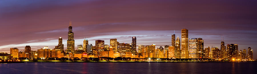 Chicago Skyline At Night by Twenty Two North Photography