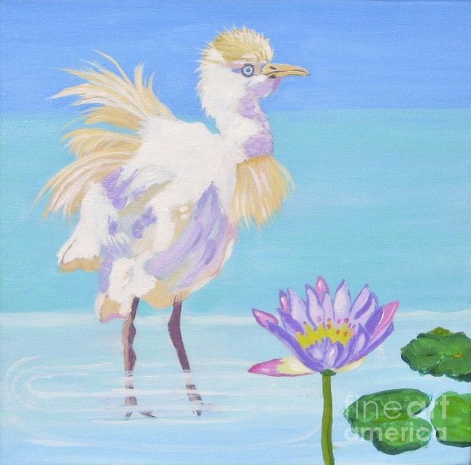 Chick and  Water Lily Painting by Phyllis Kaltenbach