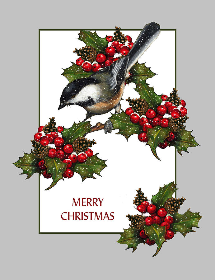 Chickadee Christmas Card Mixed Media - Chickadee Christmas Card Fine ...