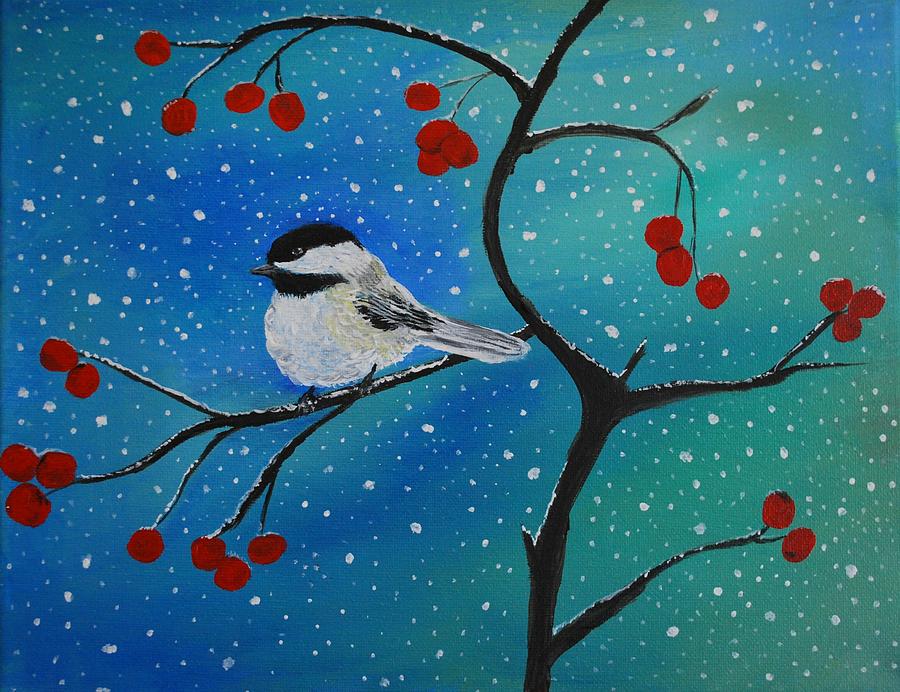 Chickadee Cutey Painting by Leslie Allen