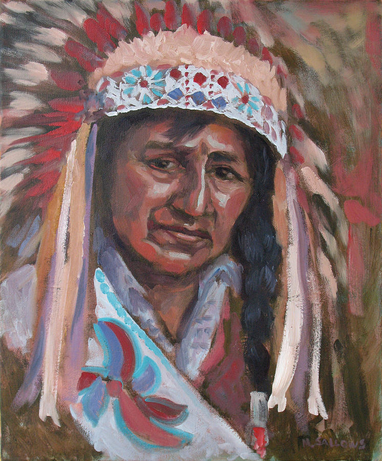 Chief Green Hill an Ojibwa Indian Painting by Nora Sallows