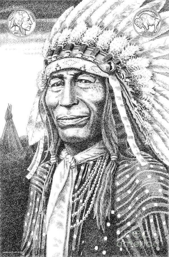 Chief-Iron-Tail Drawing by Gordon Punt
