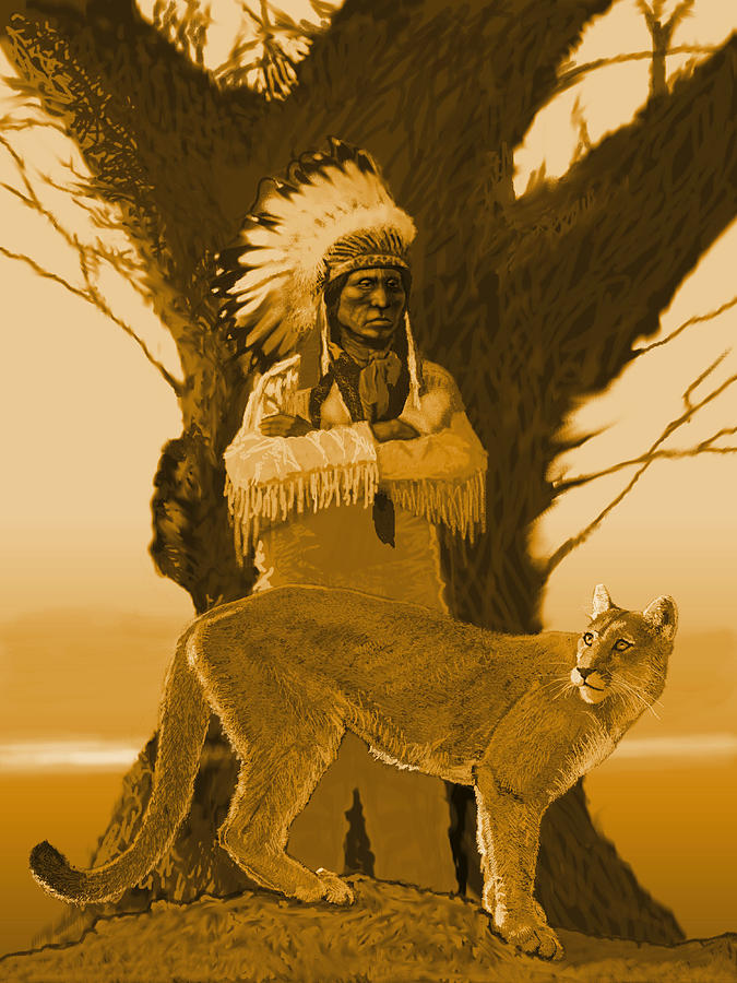 Chief with Cougar Digital Art by Robert Bissett