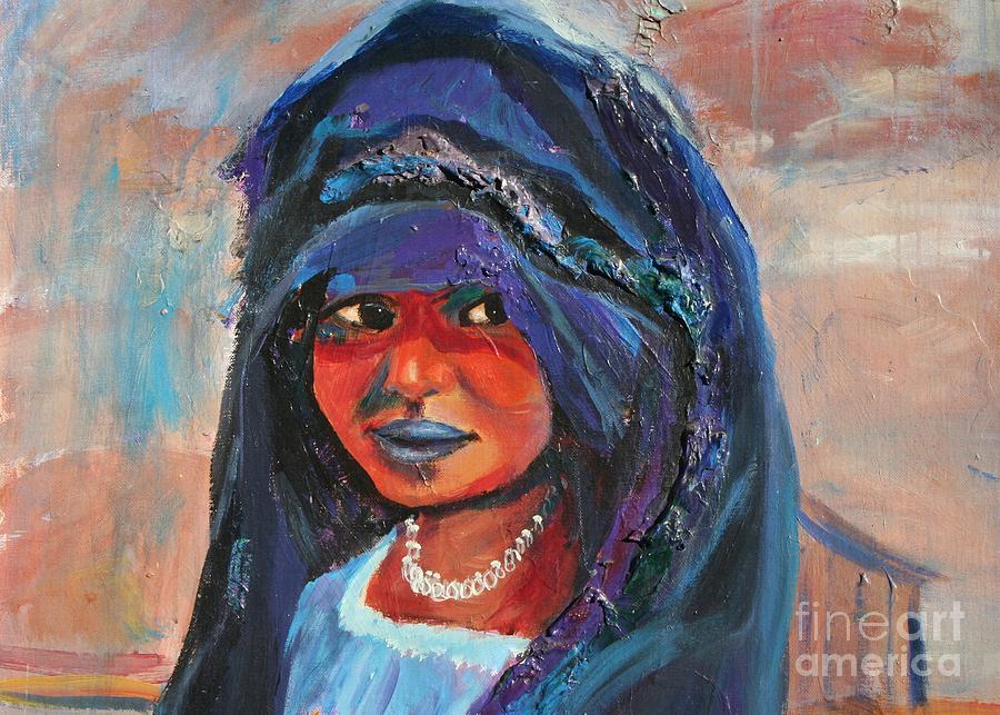 Child Portrait Painting - Child Bride of the Sahara - Close Up by Avonelle Kelsey Child Portrait Painting - Child Bride of the Sahara - Close Up by Avonelle Kelsey