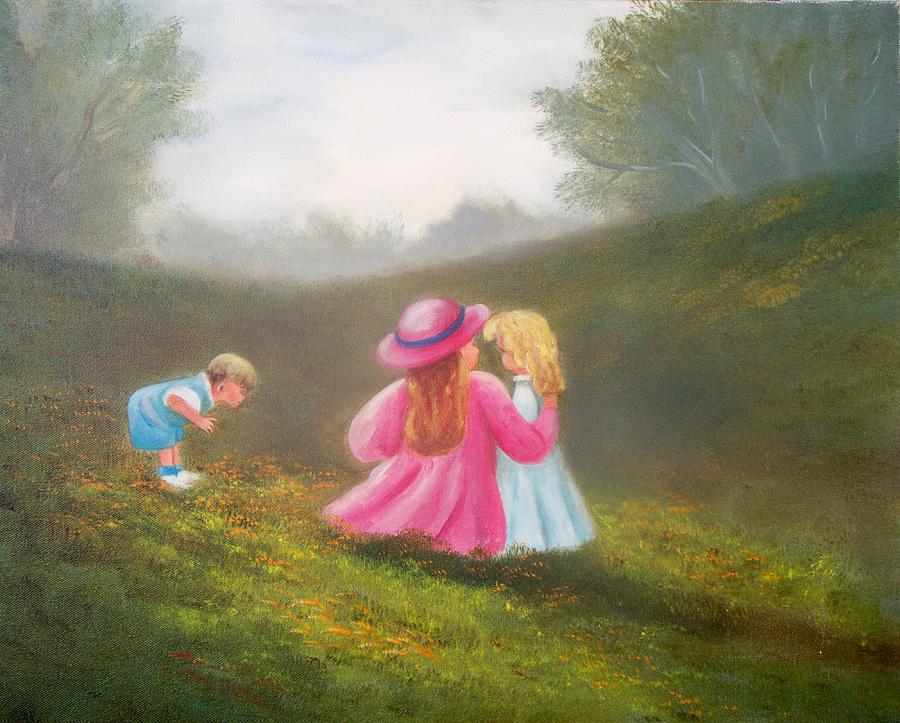Children in Meadow Painting by Joni McPherson