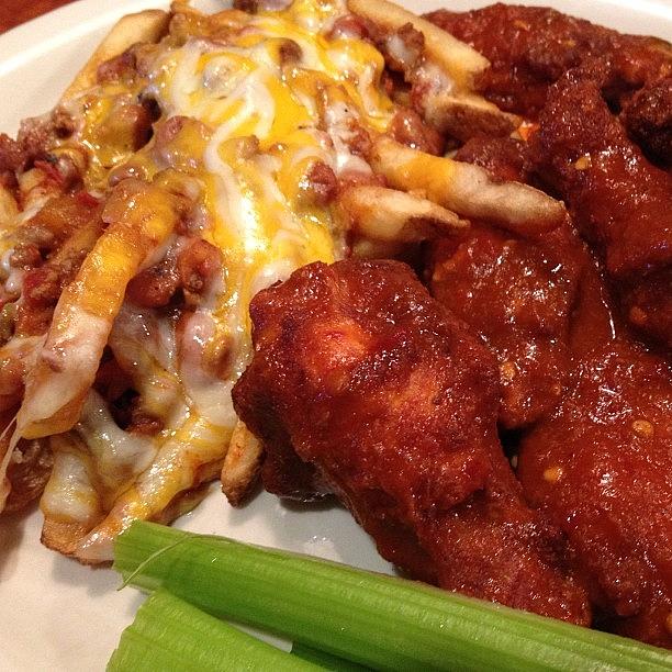 Food Photograph - Chili Cheese Fries And Hotwings. We On by Jonathan Bouldin